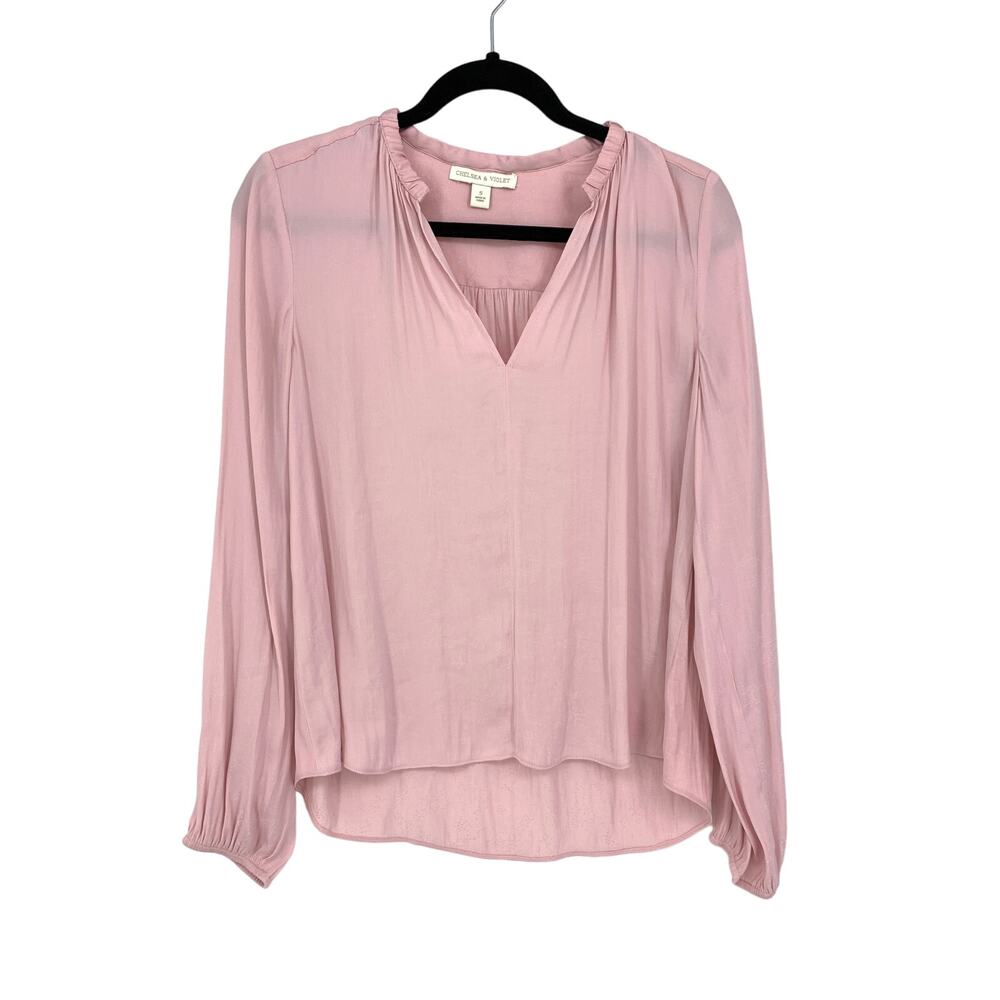 Chelsea & Violet Blouse Womens Small Pink Split Neck Long Sleeve Ruffle Collar